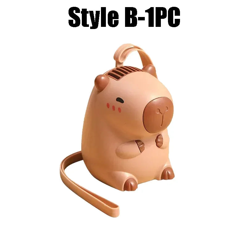 Kawaii Capybara Mini Neck Fan – USB-Rechargeable Portable Cooling for Kids, Travel & Outdoor Fun