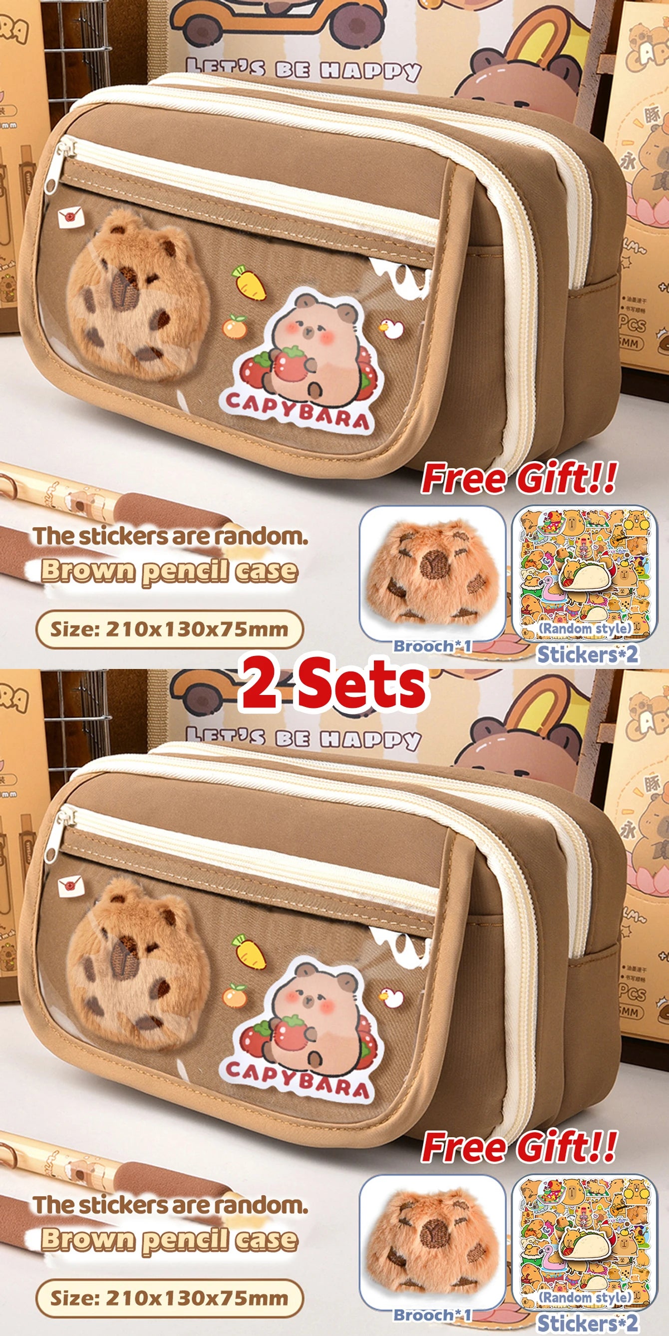 Large Capacity Flip-Cover Capybara Pencil Case – Portable Zippered Stationery Organizer Bag for School & Office Supplies