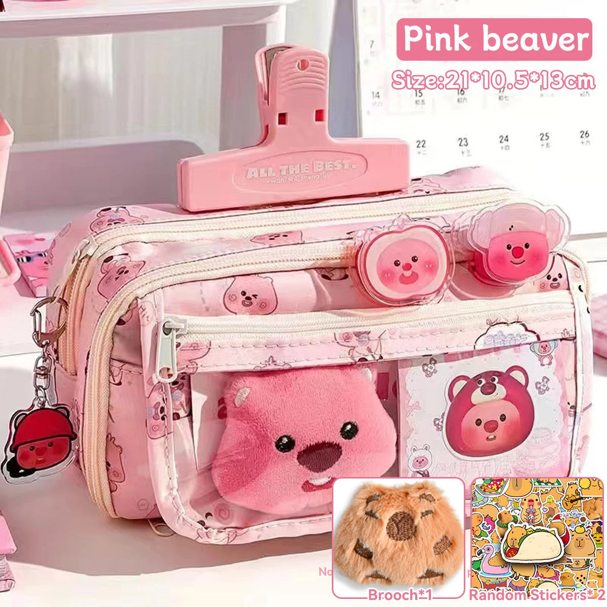 Large Capacity Flip-Cover Capybara Pencil Case – Portable Zippered Stationery Organizer Bag for School & Office Supplies