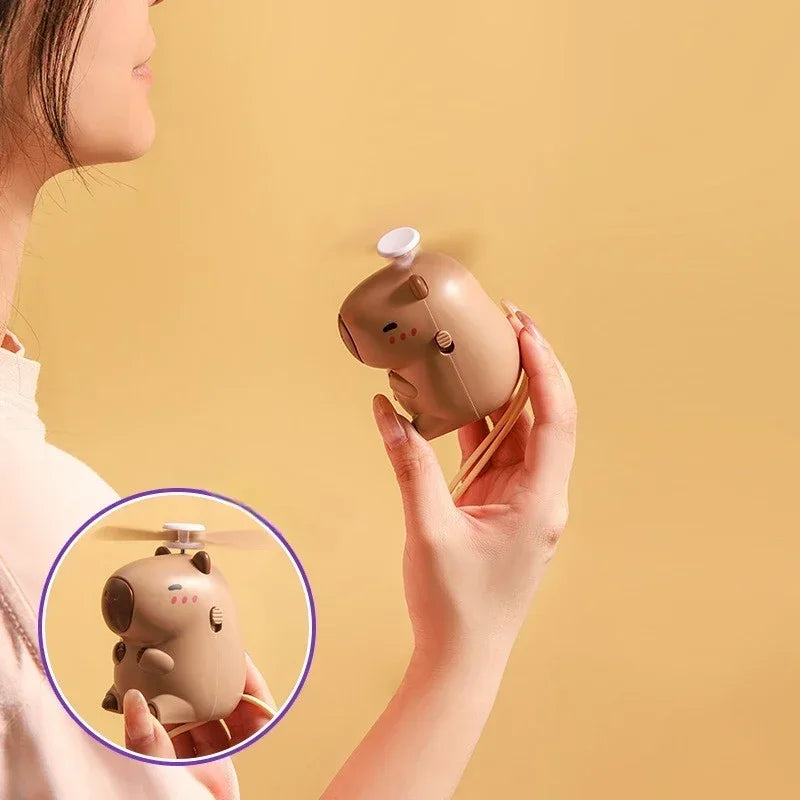Kawaii Capybara Mini Neck Fan – USB-Rechargeable Portable Cooling for Kids, Travel & Outdoor Fun