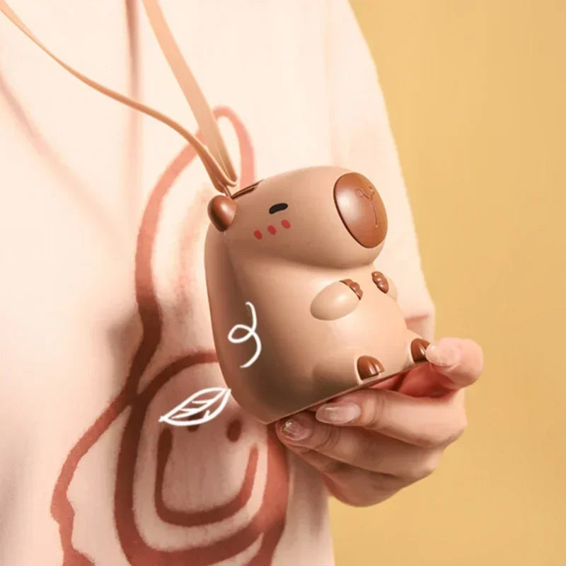 Kawaii Capybara Mini Neck Fan – USB-Rechargeable Portable Cooling for Kids, Travel & Outdoor Fun