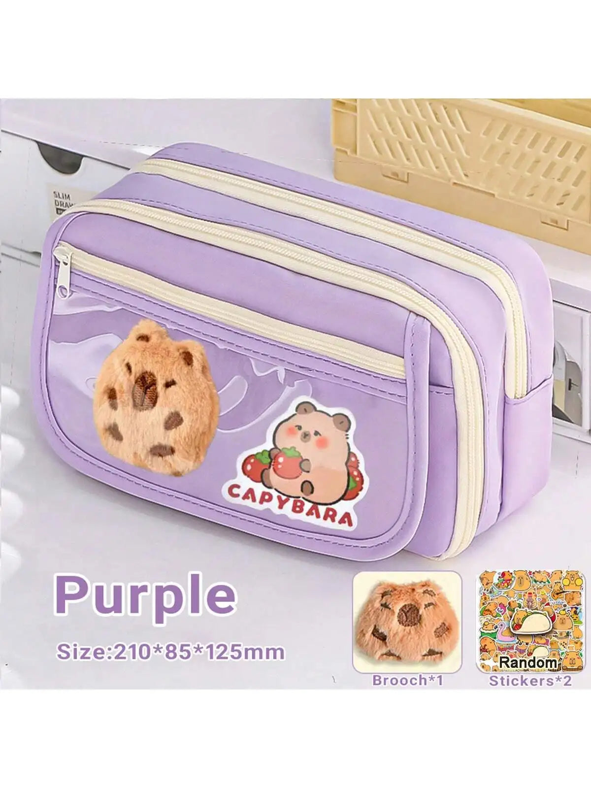 Large Capacity Flip-Cover Capybara Pencil Case – Portable Zippered Stationery Organizer Bag for School & Office Supplies