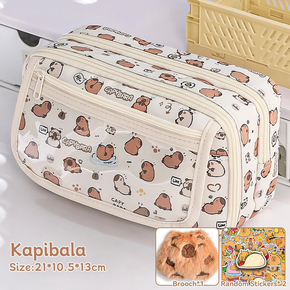 Large Capacity Flip-Cover Capybara Pencil Case – Portable Zippered Stationery Organizer Bag for School & Office Supplies