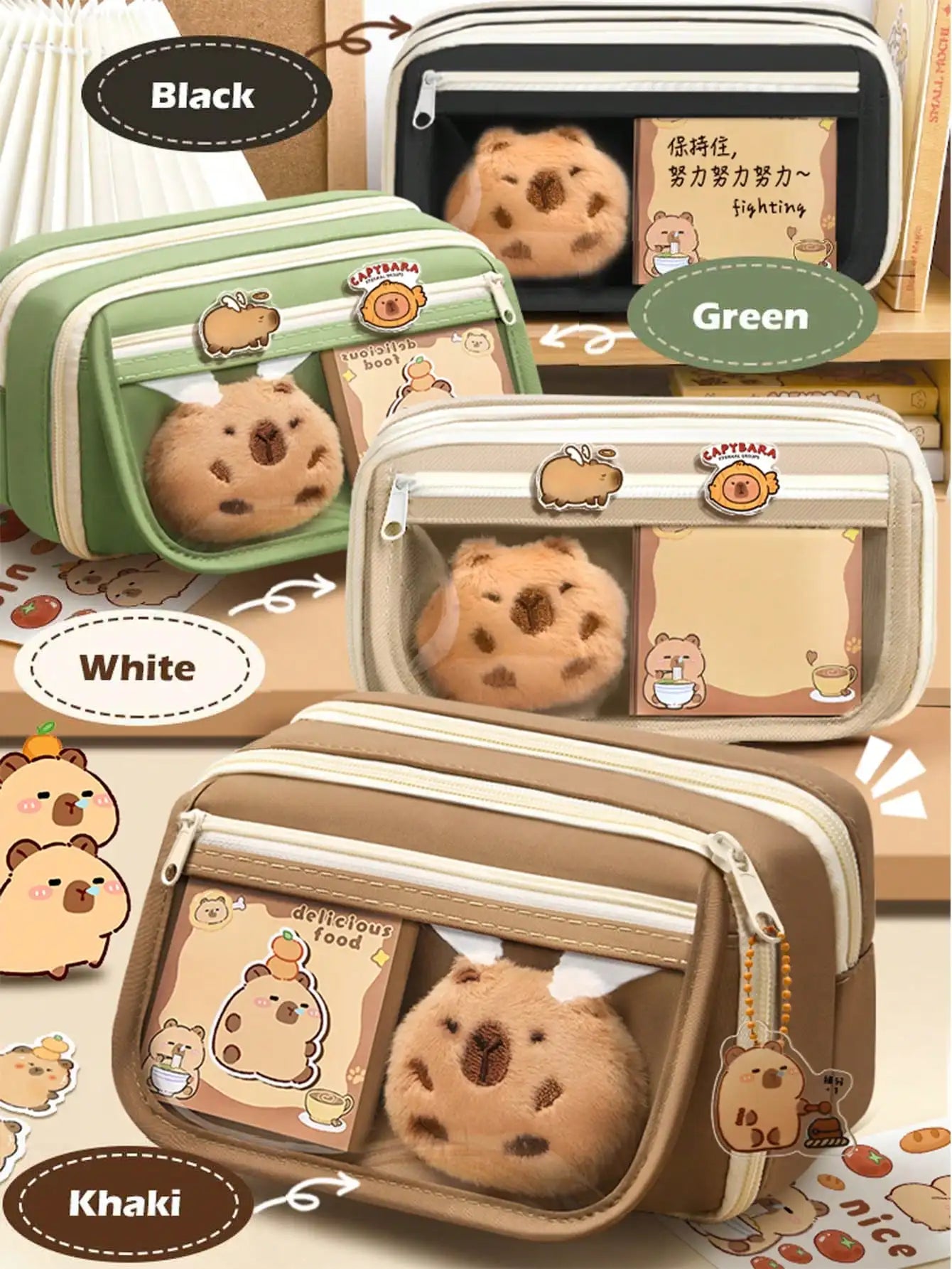 Large Capacity Flip-Cover Capybara Pencil Case – Portable Zippered Stationery Organizer Bag for School & Office Supplies